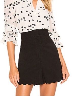 Rebecca Taylor Black High-Waist Scallop Hem Bermuda Shorts